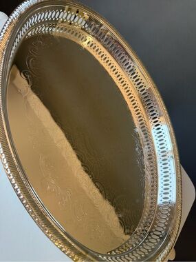 Decorative Silver Serving Tray with floral detail